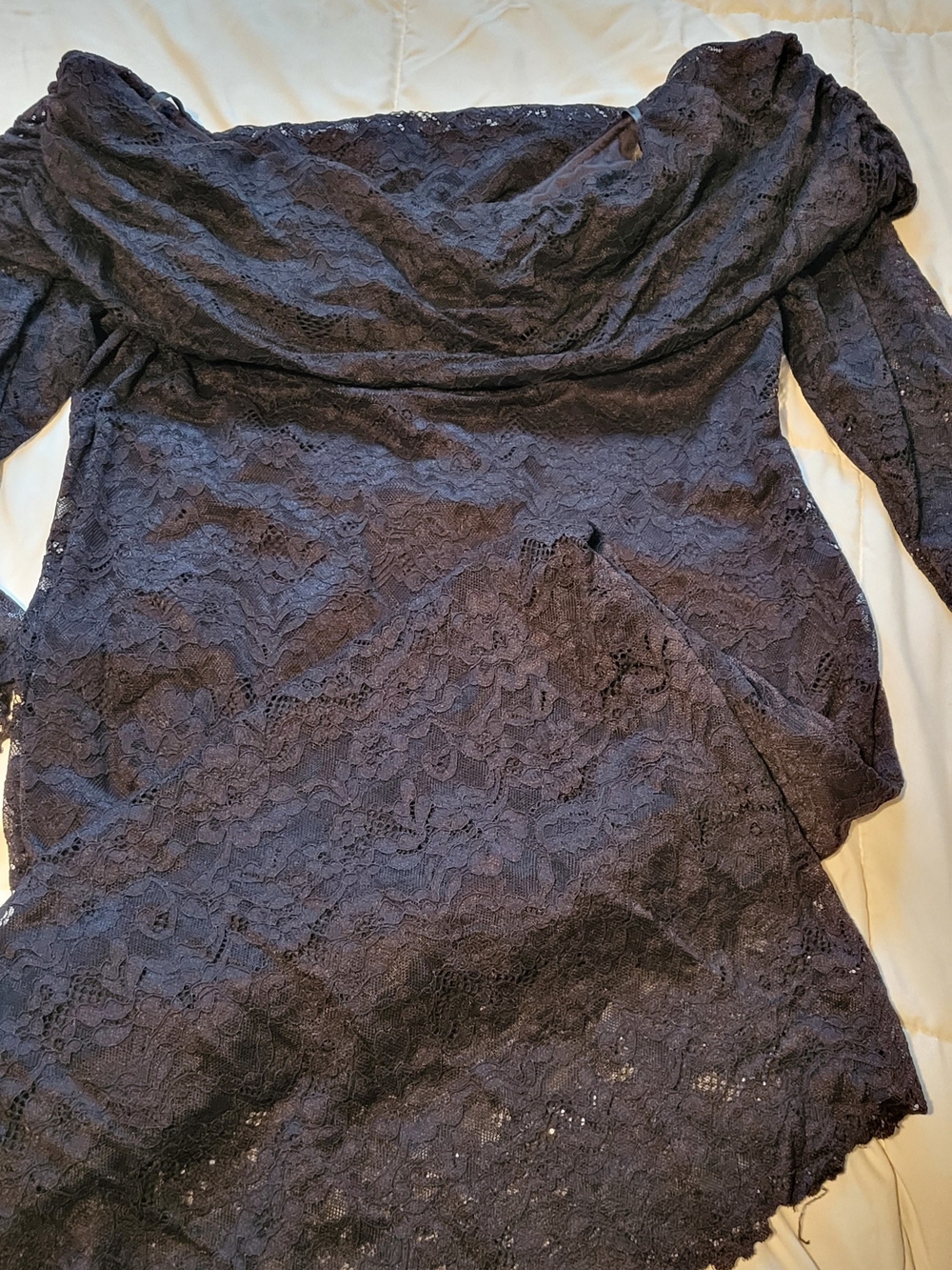 Premier Black Off-Shoulder Lace Long Sleeve Dress